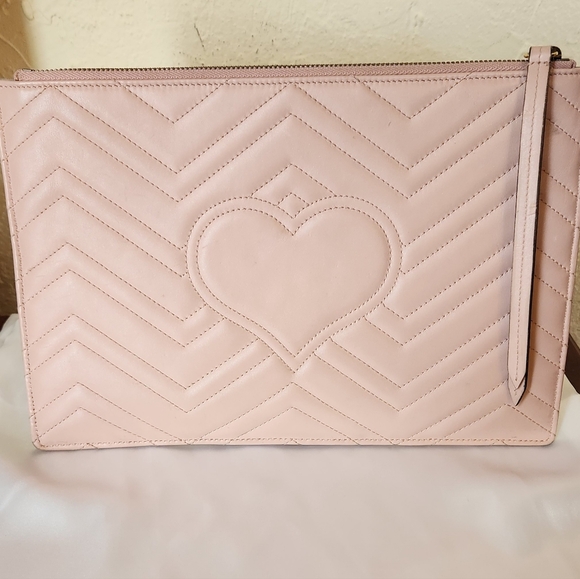 Gucci Marmont Pink Leather Large Pouch Clutch - Picture 3 of 12